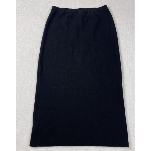 Eileen Fisher Womens 100% Wool Maxi Skirt Medium Black Sweater Knit Made In USA - Picture 1 of 9